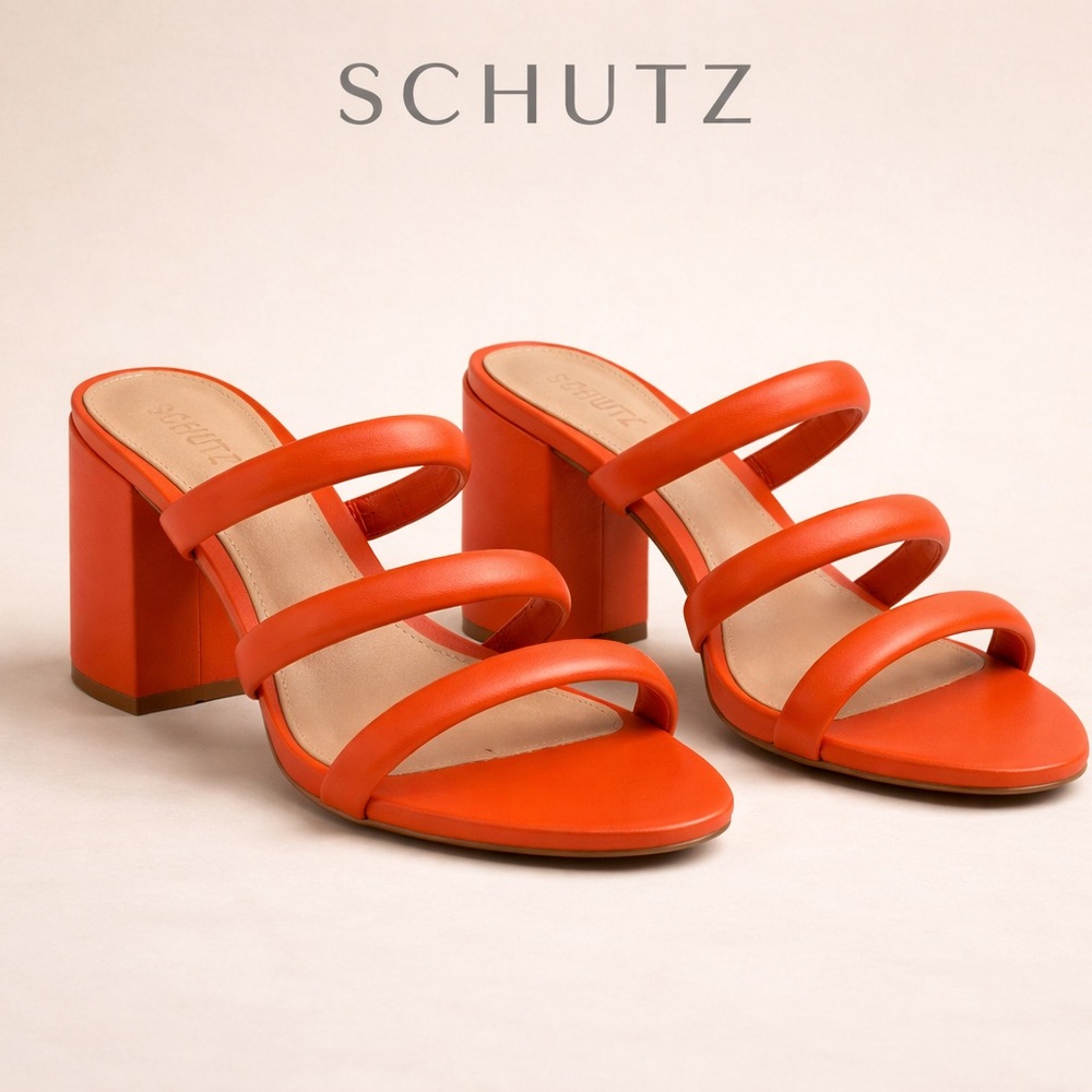Schutz Olly Block Nappa Leather Strappy Sandals Bright Orange. Women’s Size 11B